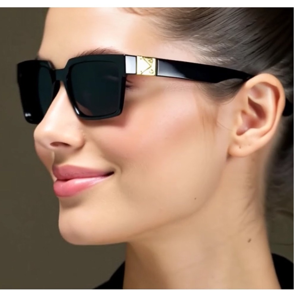 Square Sunglasses Designer Style Gold Accent Oversized‎ Fashion Shades UV400 New
